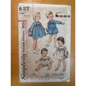 Rare Simplicity Pattern S27 Toddler's One Piece Rompers Dress Panties Size 1/2